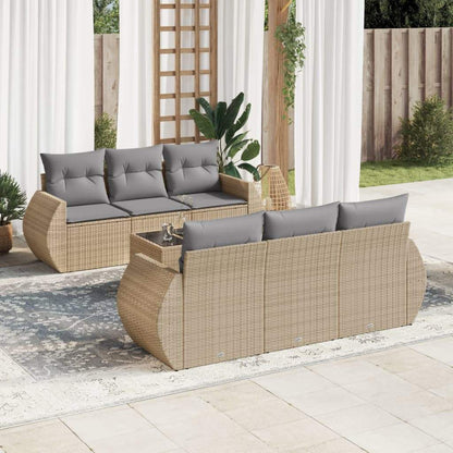 Set Divani da Giardino 7 pz con Cuscini Beige in Polyrattan - homemem39