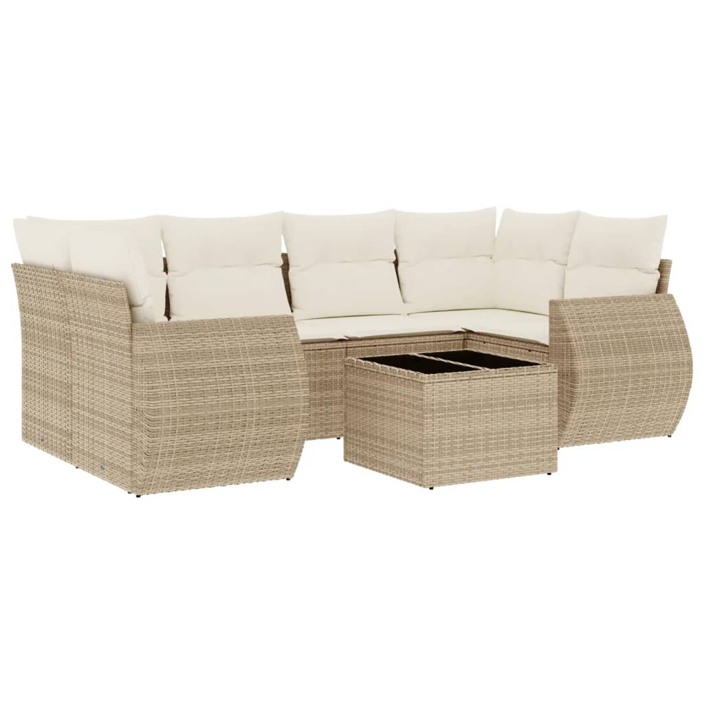 Set Divani da Giardino 7 pz con Cuscini Beige in Polyrattan | homemem39