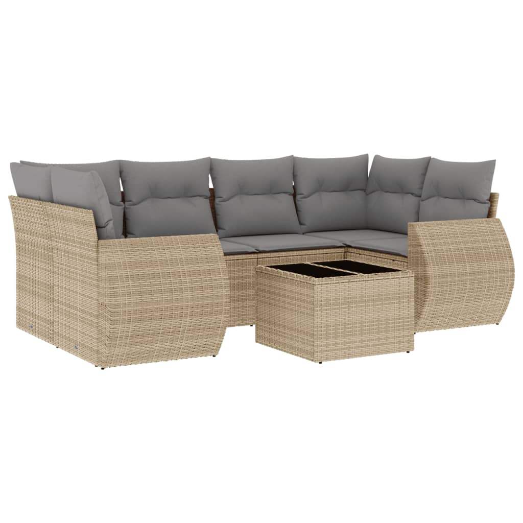 Set Divani da Giardino 7 pz con Cuscini Beige in Polyrattan - homemem39