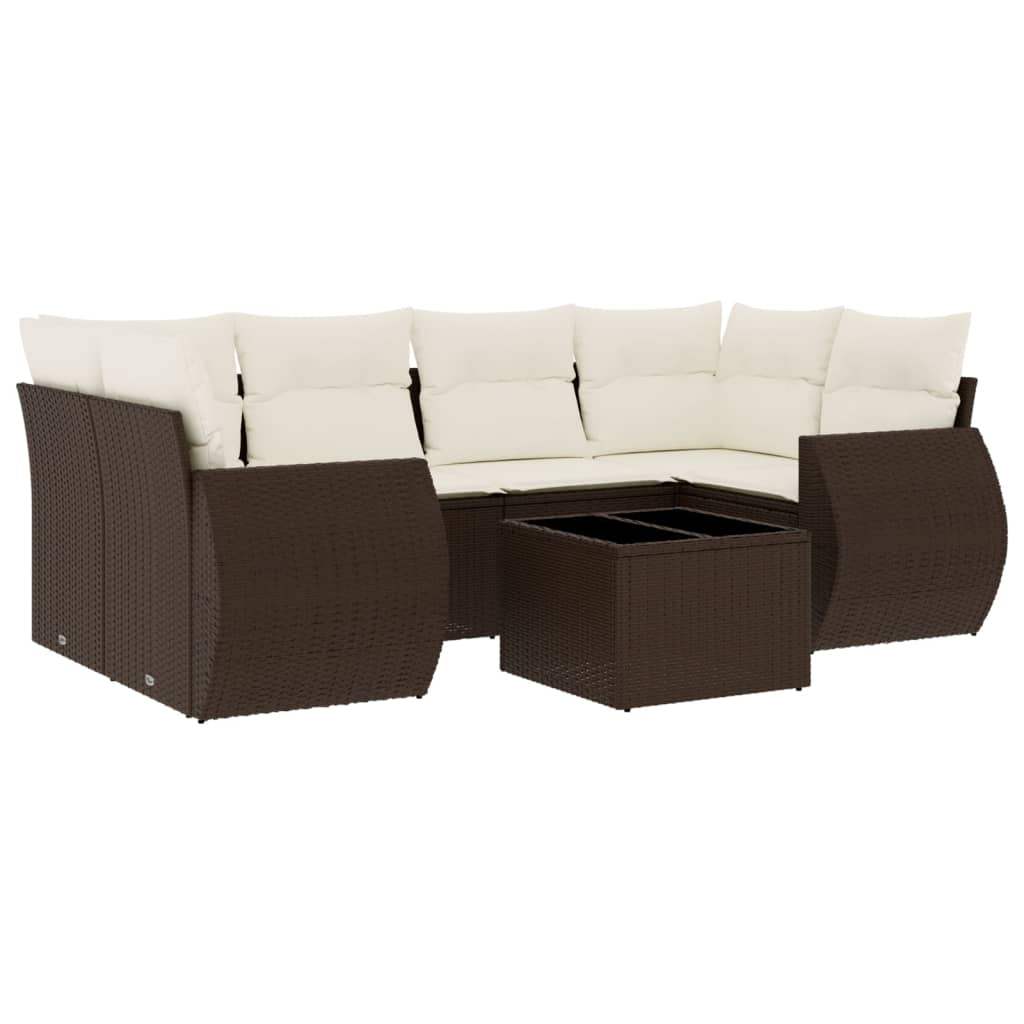Set Divani da Giardino 7 pz con Cuscini Marrone in Polyrattan - homemem39