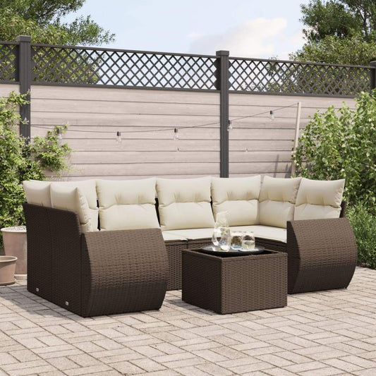 Set Divani da Giardino 7 pz con Cuscini Marrone in Polyrattan - homemem39