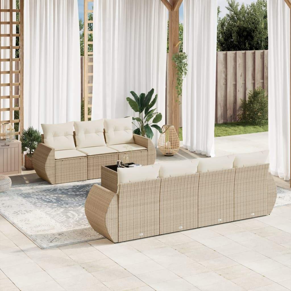 Set Divano da Giardino 8 pz con Cuscini Beige in Polyrattan - homemem39