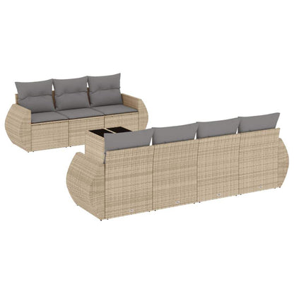 Set Divano da Giardino 8 pz con Cuscini Beige in Polyrattan - homemem39