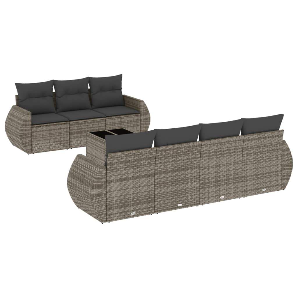 Set Divano da Giardino 8 pz con Cuscini Grigio in Polyrattan - homemem39