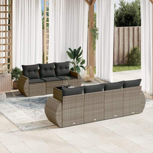 Set Divano da Giardino 8 pz con Cuscini Grigio in Polyrattan - homemem39