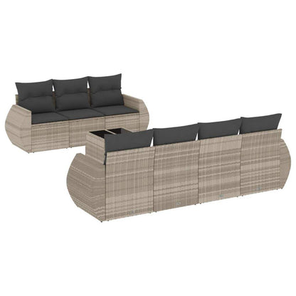 Set Divano da Giardino 8pz con Cuscini Grigio Chiaro Polyrattan - homemem39