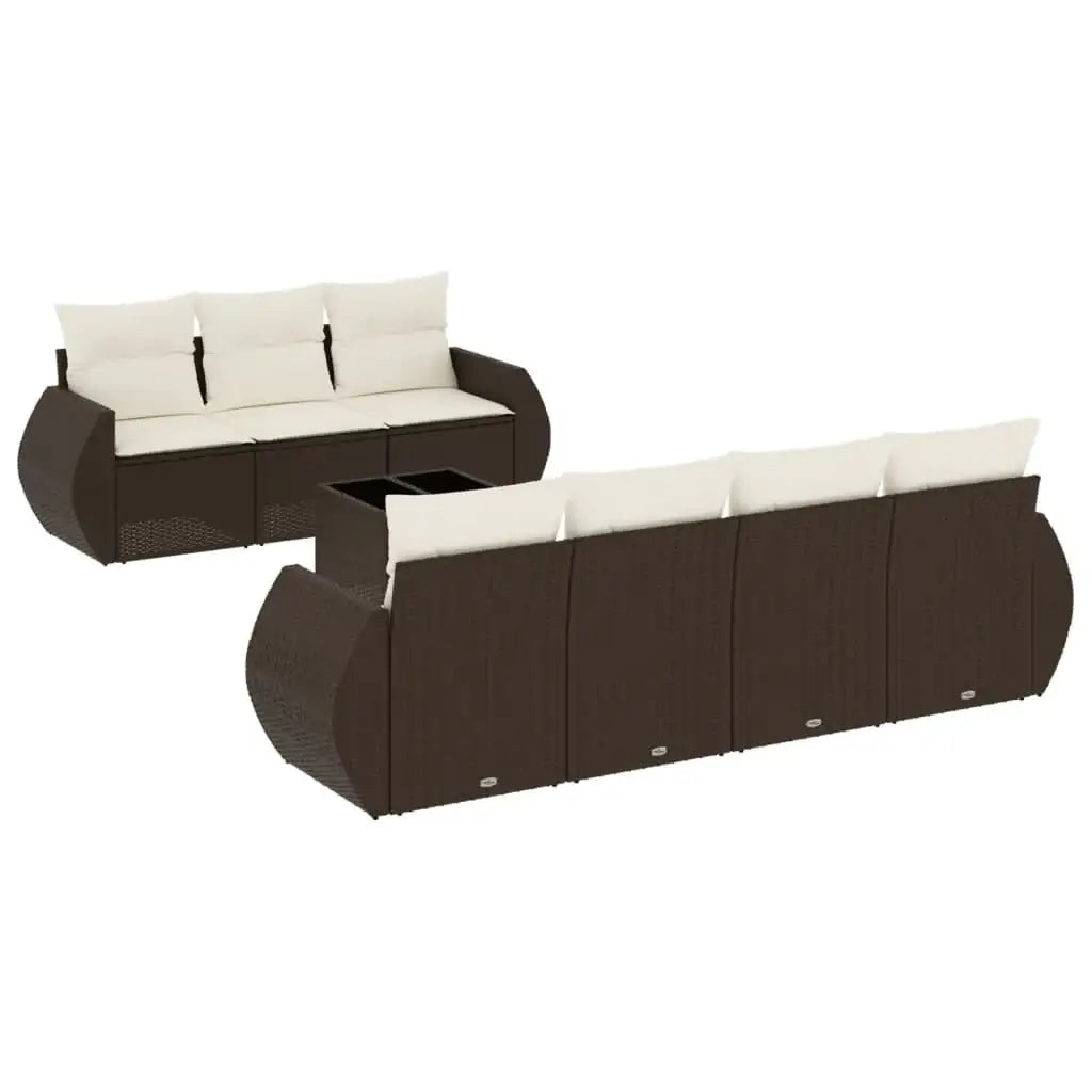 Set Divani da Giardino 8 pz con Cuscini Marrone in Polyrattan - homemem39