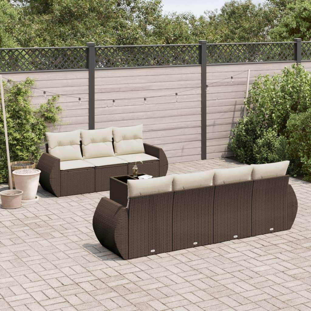 Set Divani da Giardino 8 pz con Cuscini Marrone in Polyrattan - homemem39