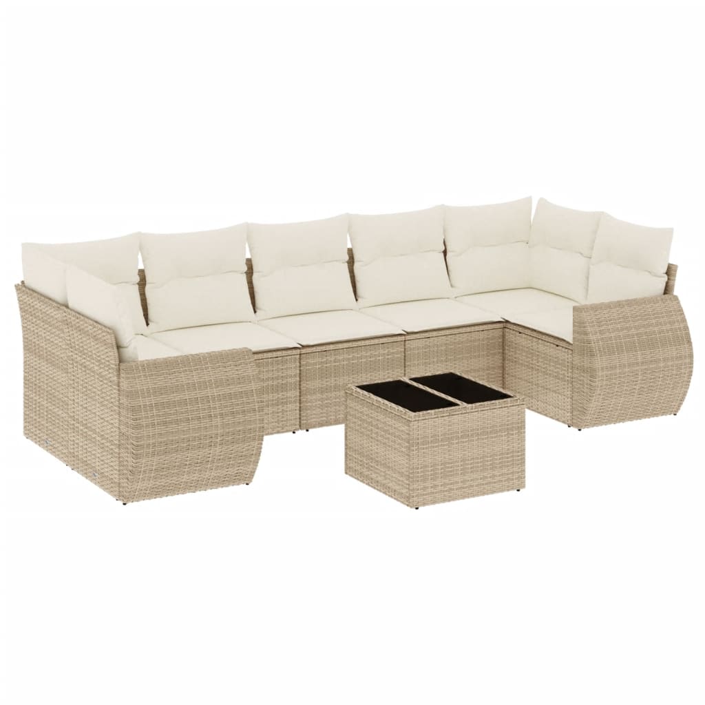 Set Divano da Giardino 8 pz con Cuscini Beige in Polyrattan | homemem39