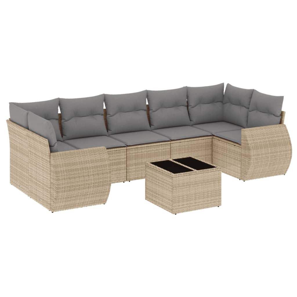 Set Divano da Giardino 8 pz con Cuscini Beige in Polyrattan - homemem39