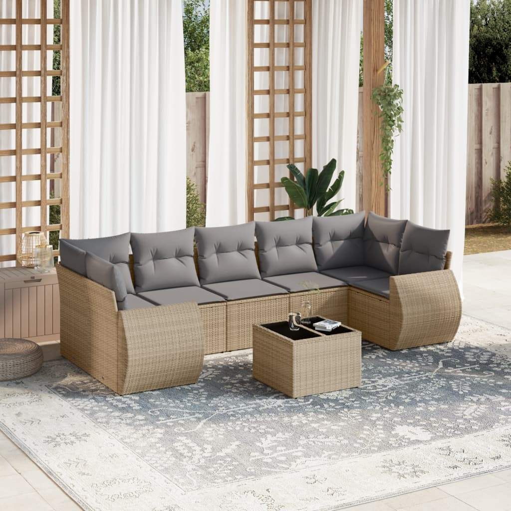 Set Divano da Giardino 8 pz con Cuscini Beige in Polyrattan - homemem39