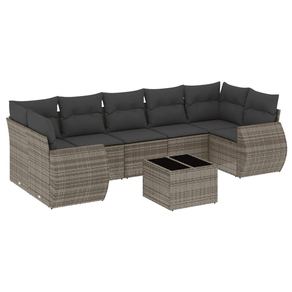 Set Divano da Giardino 8 pz con Cuscini Grigio in Polyrattan - homemem39
