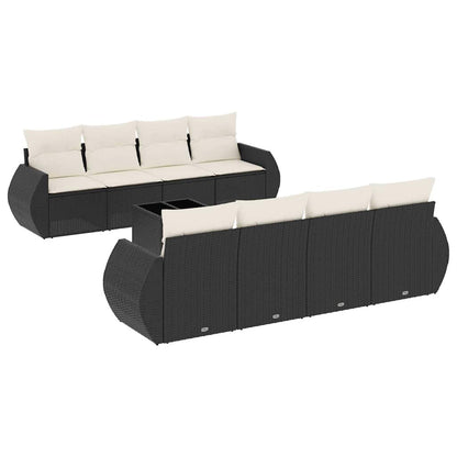 Set Divani da Giardino 9 pz con Cuscini Nero in Polyrattan