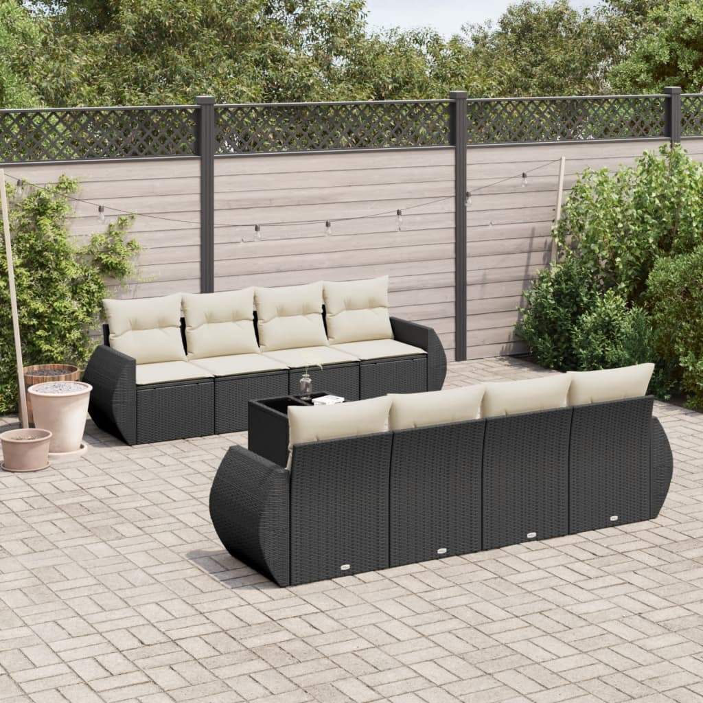 Set Divani da Giardino 9 pz con Cuscini Nero in Polyrattan - homemem39