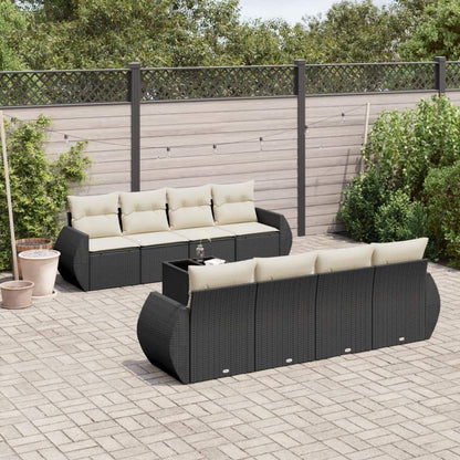 Set Divani da Giardino 9 pz con Cuscini Nero in Polyrattan - homemem39