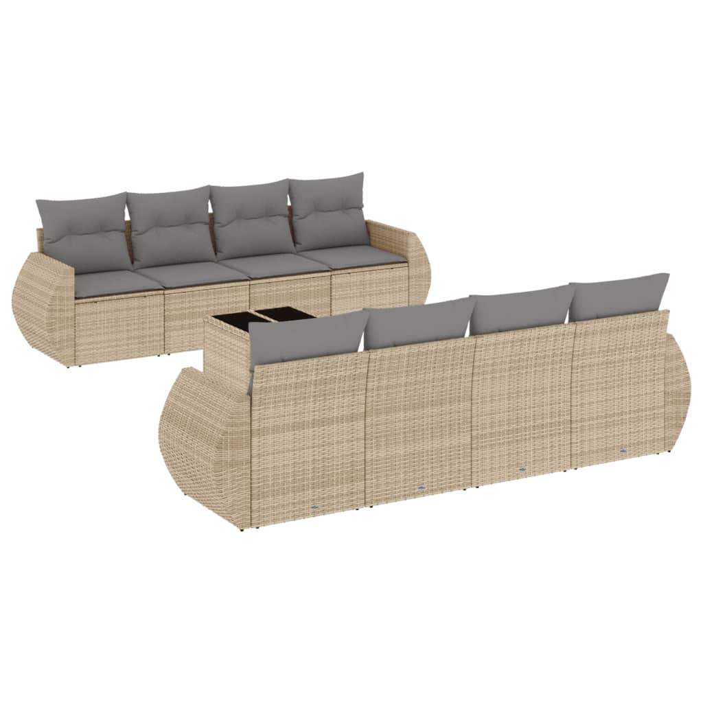 Set Divano da Giardino 9 pz con Cuscini Beige in Polyrattan - homemem39