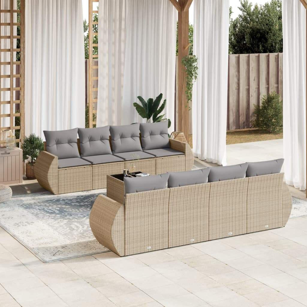Set Divano da Giardino 9 pz con Cuscini Beige in Polyrattan - homemem39
