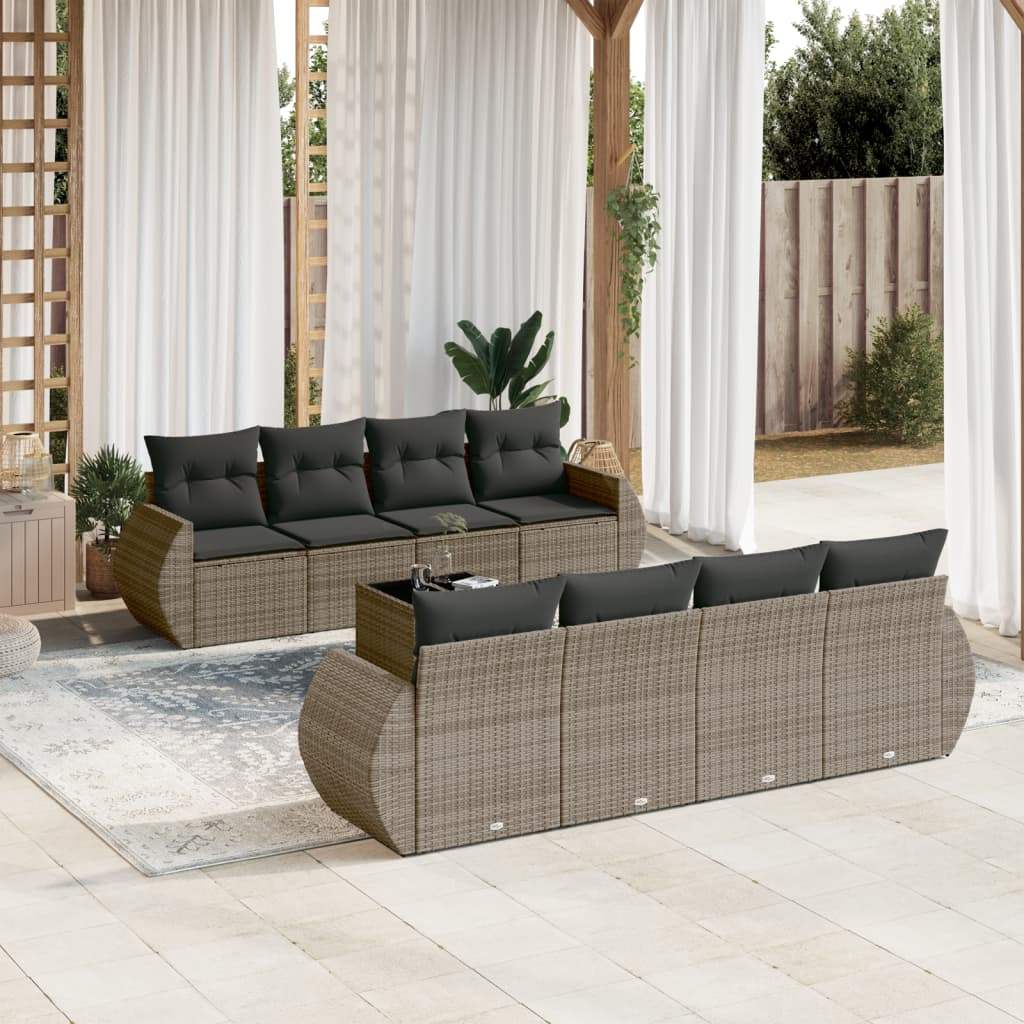Set Divano da Giardino 9 pz con Cuscini Grigio in Polyrattan - homemem39