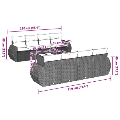 Set Divano da Giardino 9pz con Cuscini Grigio Chiaro Polyrattan - homemem39