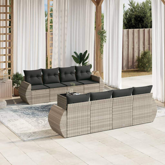 Set Divano da Giardino 9pz con Cuscini Grigio Chiaro Polyrattan - homemem39