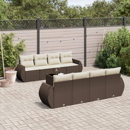 Set Divani da Giardino 9pz con Cuscini Marrone in Polyrattan - homemem39