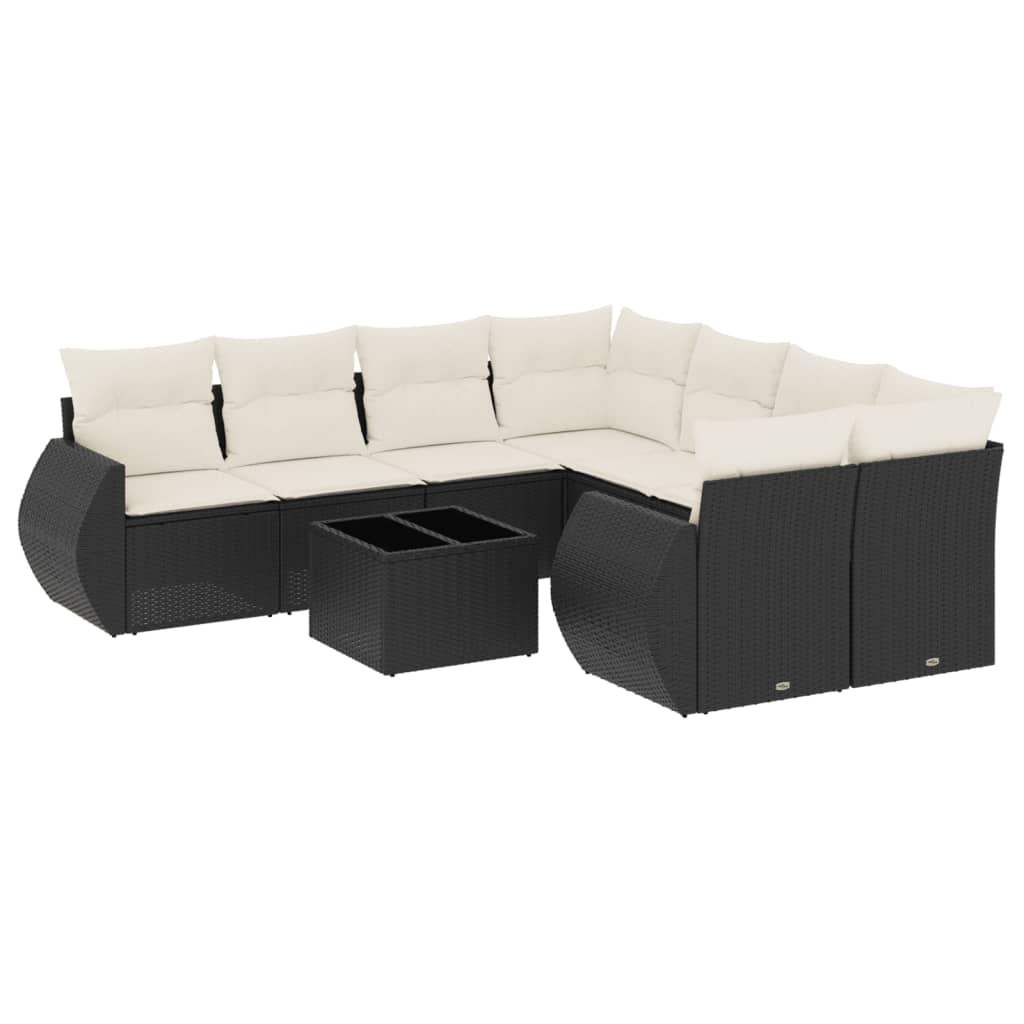 Set Divani da Giardino 9 pz con Cuscini Nero in Polyrattan - homemem39