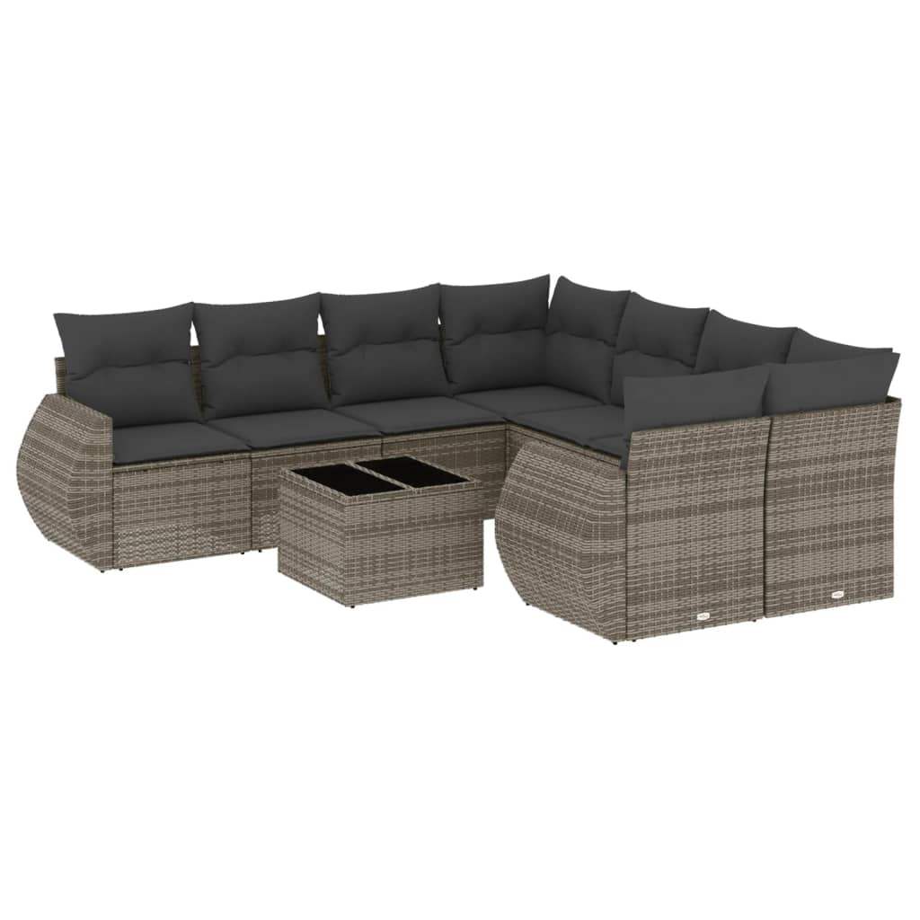Set Divano da Giardino 9 pz con Cuscini Grigio in Polyrattan - homemem39