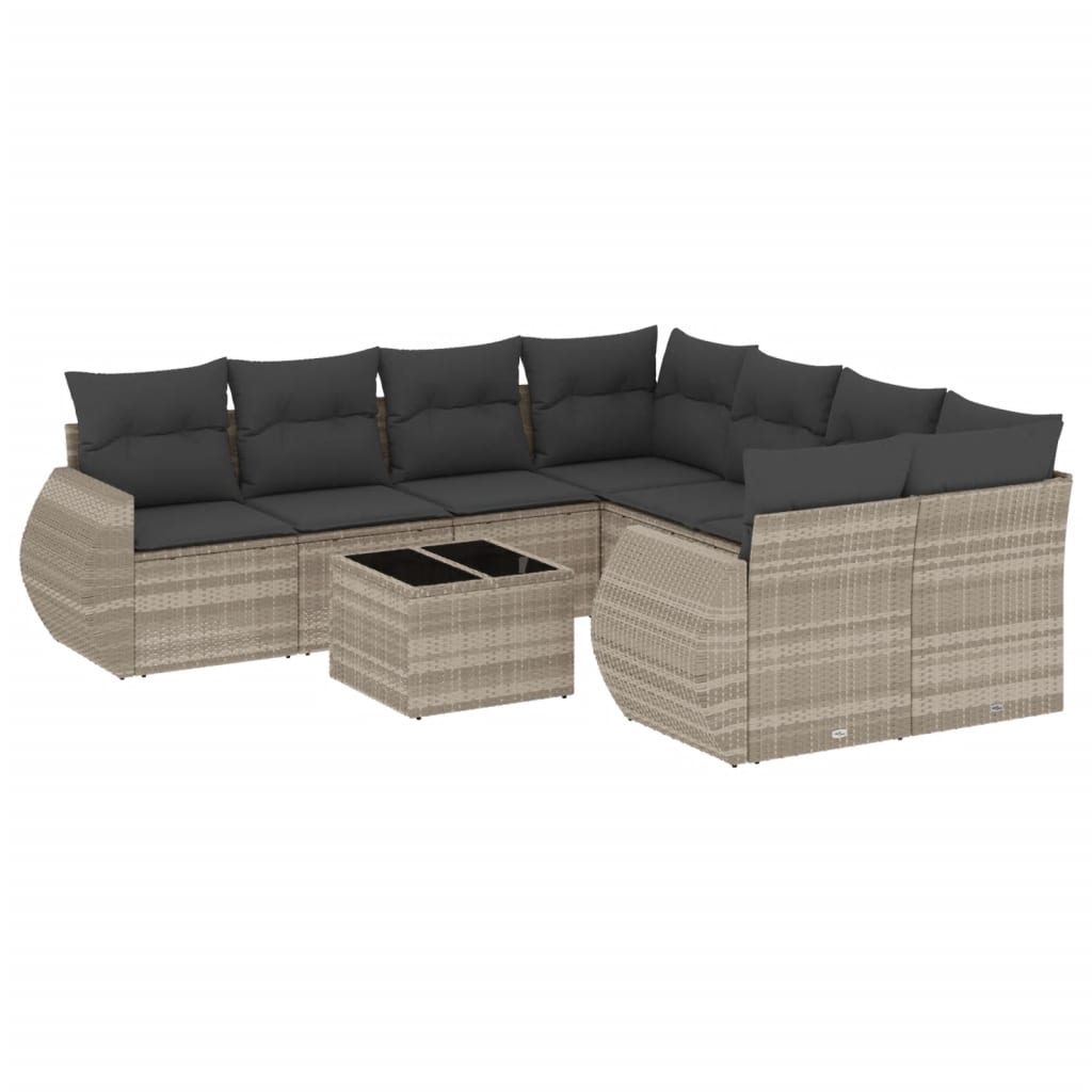 Set Divano da Giardino 9pz con Cuscini Grigio Chiaro Polyrattan