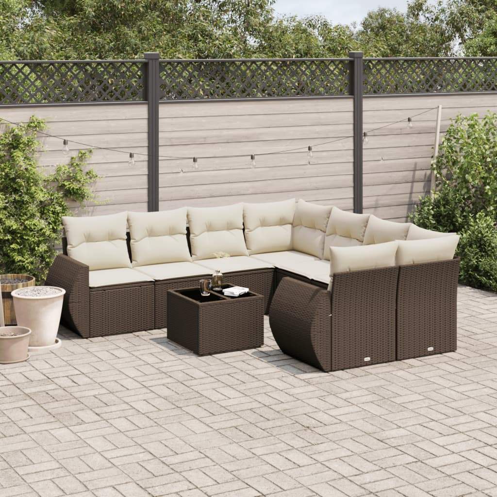Set Divani da Giardino 9pz con Cuscini Marrone in Polyrattan - homemem39