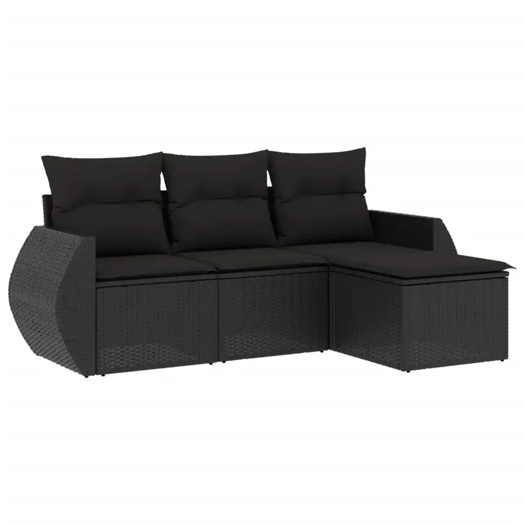 Set Divani da Giardino 4 pz con Cuscini Nero in Polyrattan - homemem39
