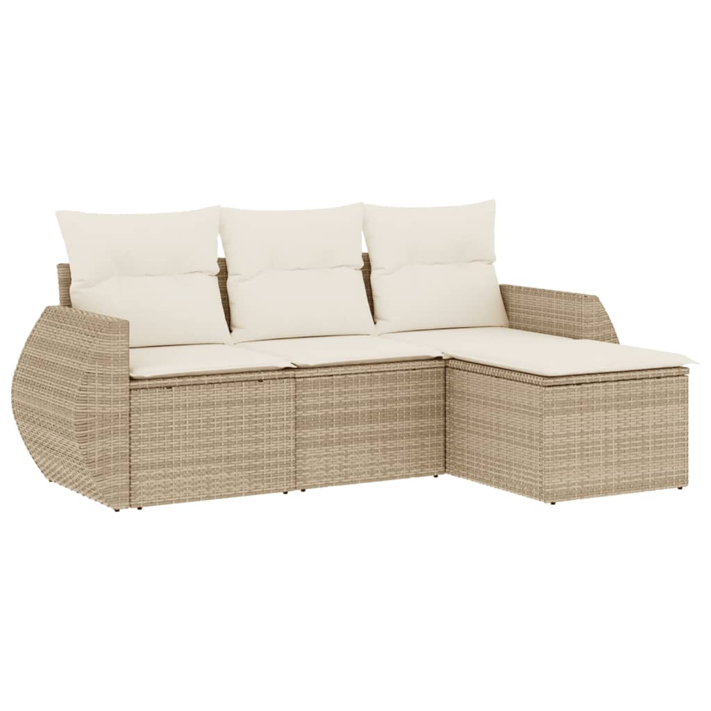 Set Divano da Giardino 4 pz con Cuscini Beige in Polyrattan | homemem39
