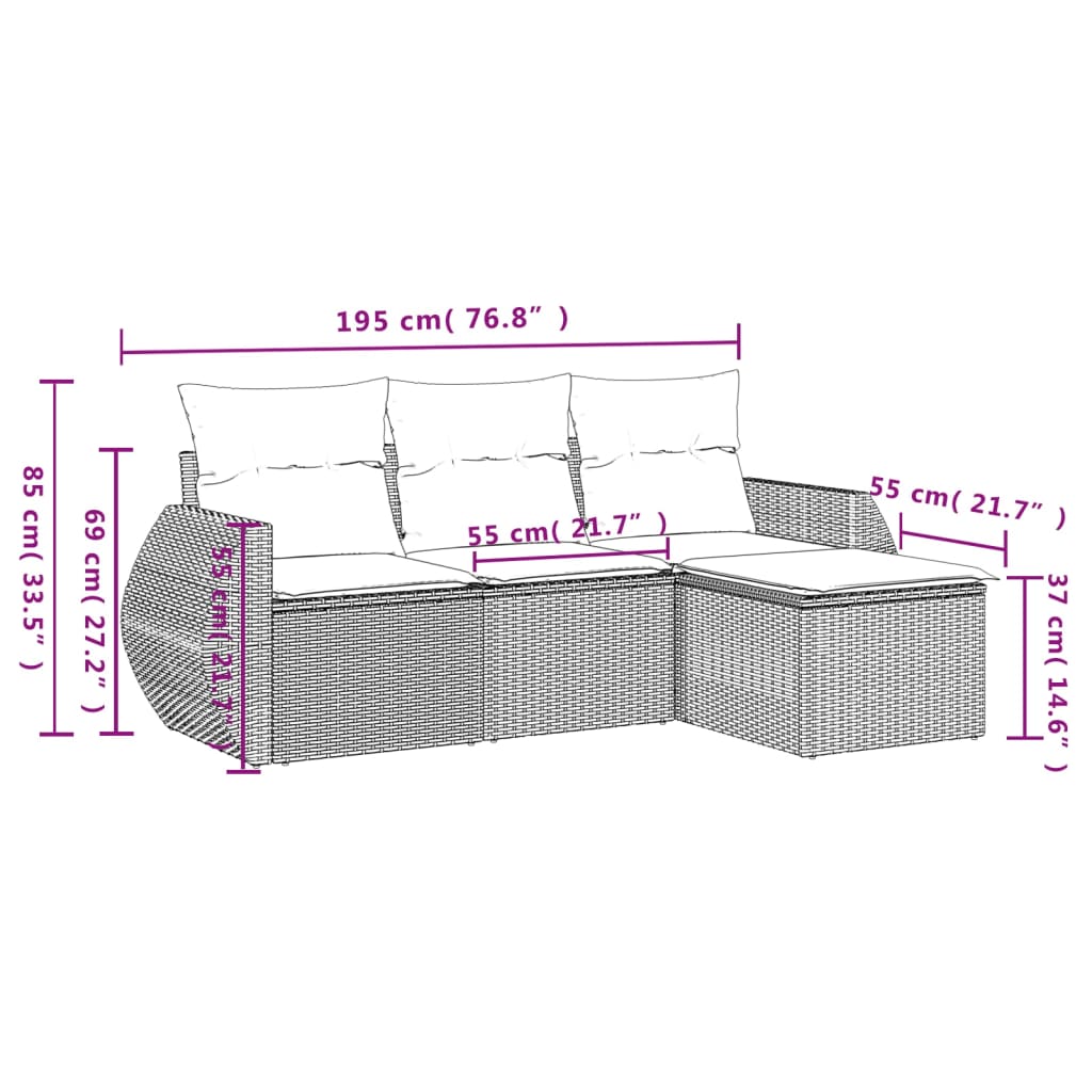 Set Divano da Giardino 4 pz con Cuscini Beige in Polyrattan | homemem39