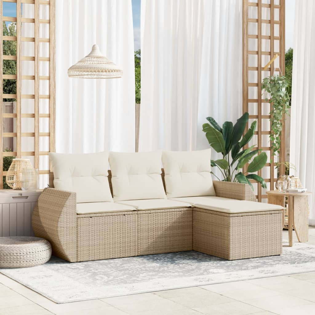 Set Divano da Giardino 4 pz con Cuscini Beige in Polyrattan | homemem39