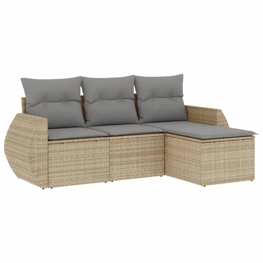 Set Divano da Giardino 4 pz con Cuscini Beige in Polyrattan - homemem39