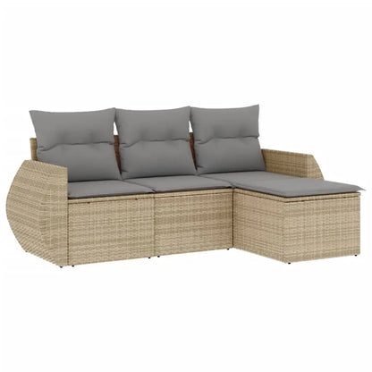 Set Divano da Giardino 4 pz con Cuscini Beige in Polyrattan - homemem39