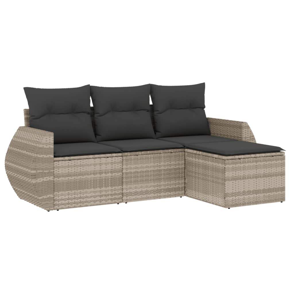 Set Divano da Giardino 4pz con Cuscini Grigio Chiaro Polyrattan - homemem39