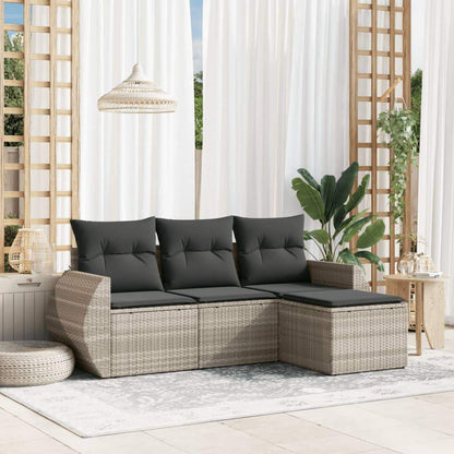Set Divano da Giardino 4pz con Cuscini Grigio Chiaro Polyrattan - homemem39