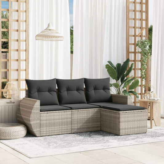 Set Divano da Giardino 4pz con Cuscini Grigio Chiaro Polyrattan - homemem39