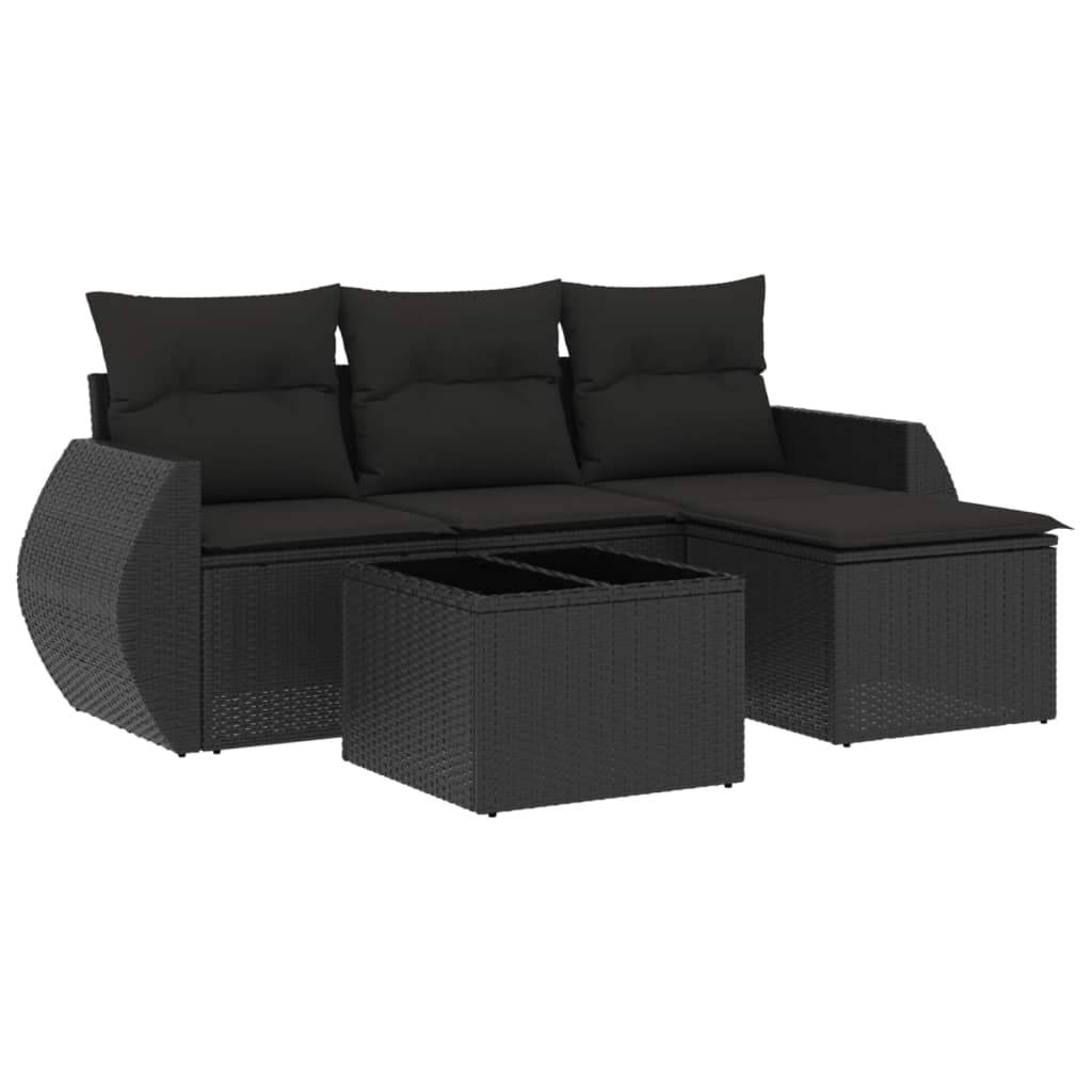 Set Divani da Giardino 5 pz con Cuscini in Polyrattan Nero - homemem39