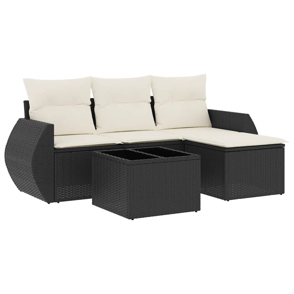 Set Divani da Giardino 5 pz con Cuscini in Polyrattan Nero