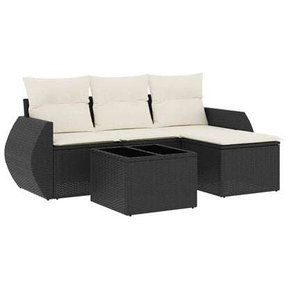 Set Divani da Giardino 5 pz con Cuscini in Polyrattan Nero