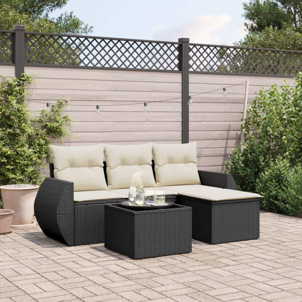 Set Divani da Giardino 5 pz con Cuscini in Polyrattan Nero - homemem39