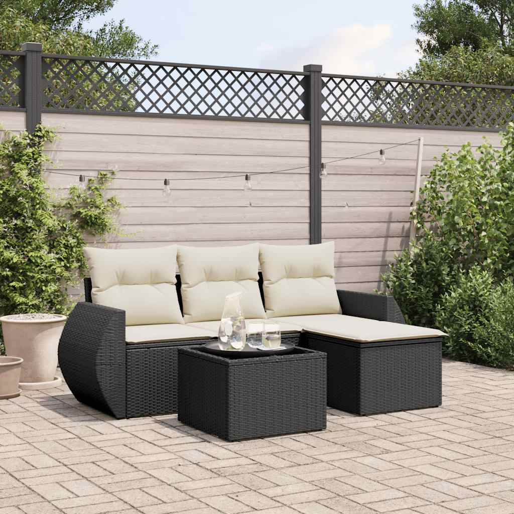 Set Divani da Giardino 5 pz con Cuscini in Polyrattan Nero
