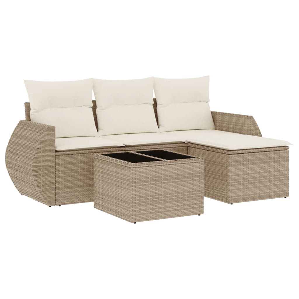 Set Divano da Giardino 5 pz con Cuscini Beige in Polyrattan | homemem39