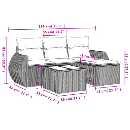 Set Divano da Giardino 5 pz con Cuscini Beige in Polyrattan | homemem39