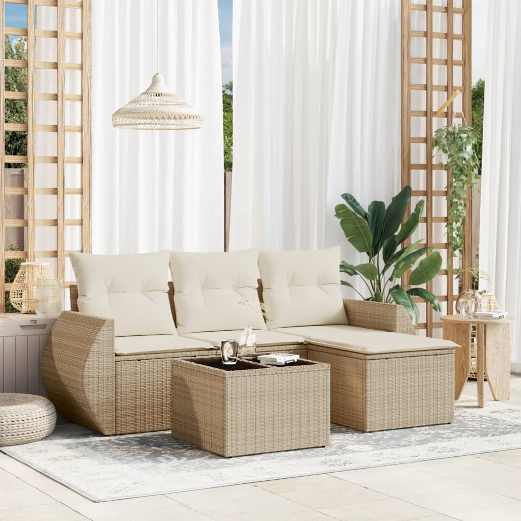 Set Divano da Giardino 5 pz con Cuscini Beige in Polyrattan | homemem39