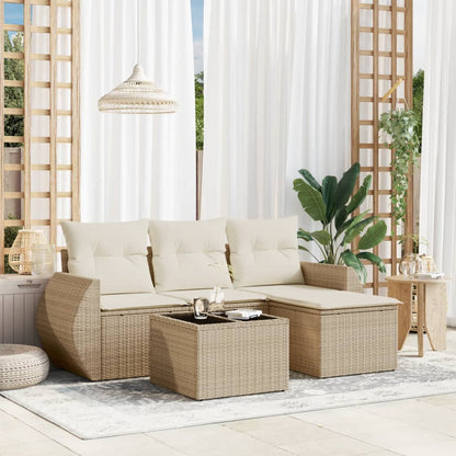 Set Divano da Giardino 5 pz con Cuscini Beige in Polyrattan | homemem39