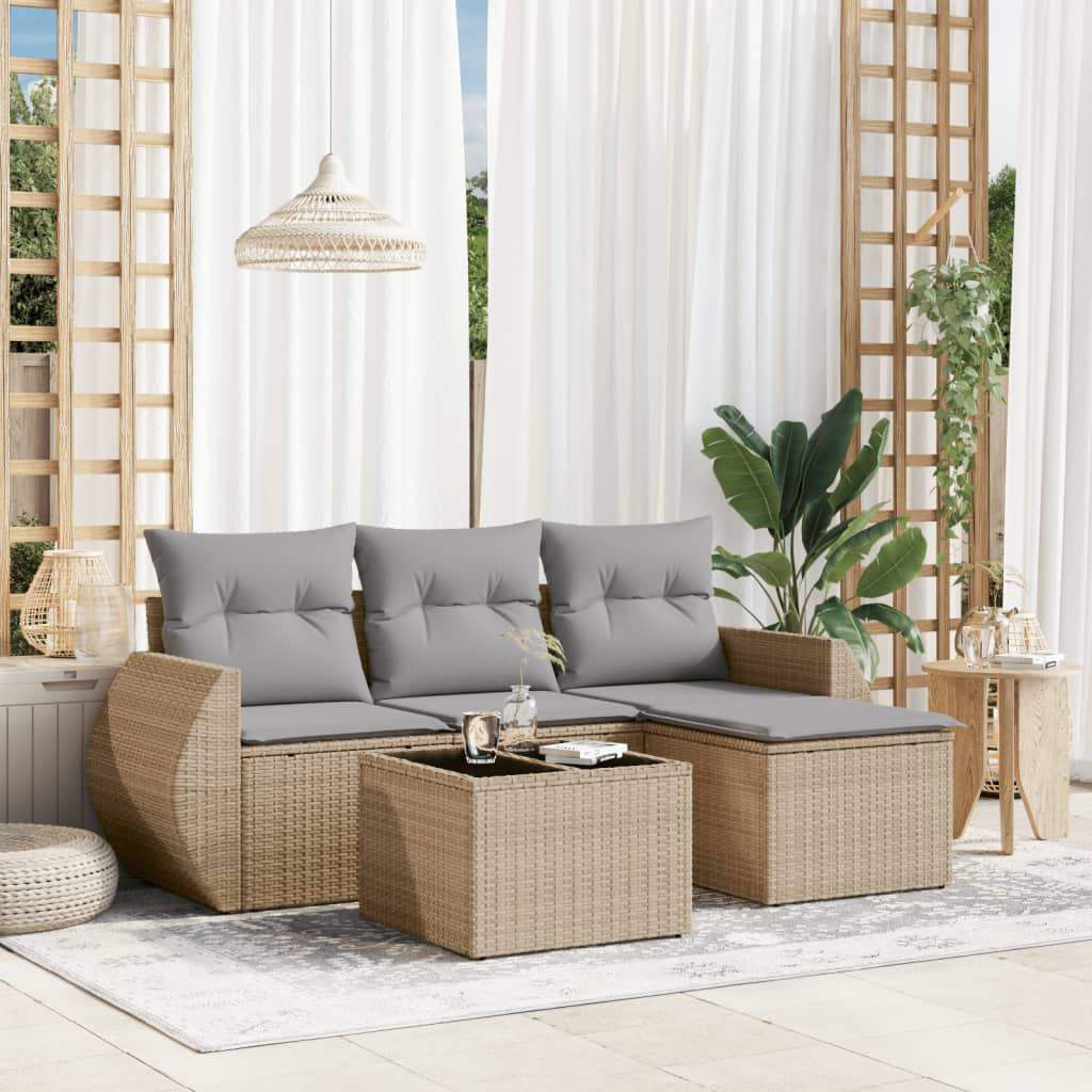 Set Divano da Giardino 5 pz con Cuscini Beige in Polyrattan - homemem39