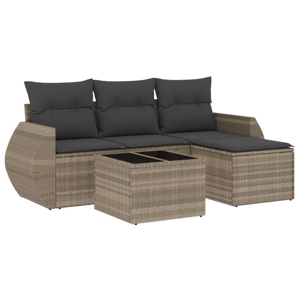 Set Divano da Giardino 5pz con Cuscini Grigio Chiaro Polyrattan - homemem39
