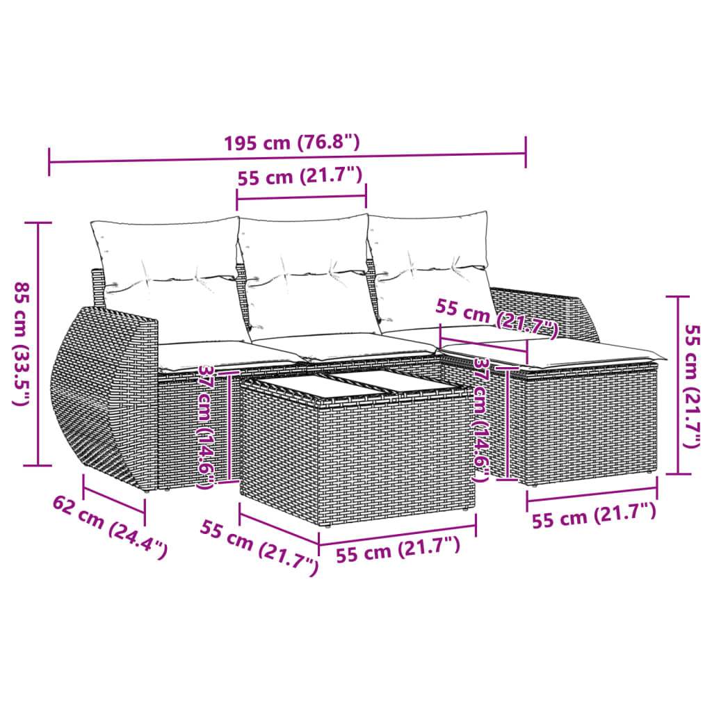 Set Divano da Giardino 5pz con Cuscini Grigio Chiaro Polyrattan - homemem39